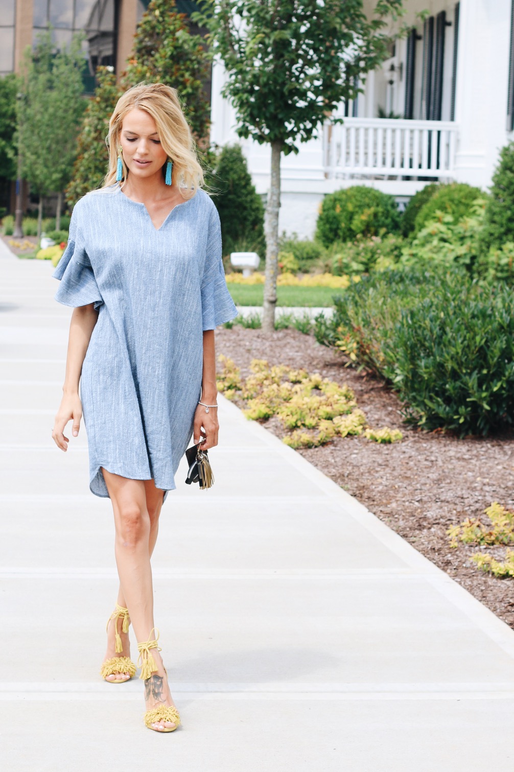 bell sleeve denim dress